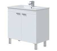 Miroytengo Mueble de Baño Atenea Con Patas Armario 2 Puertas Abatibles Color Blanco Brillo 80 cm (Con Lavabo Cerámico)
