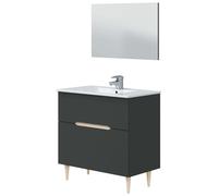 Miroytengo Mueble de Baño con espejo Lotto Color Gris antracita y roble claro 80x45x80 cm (Sin lavamanos) Grey/ wood -