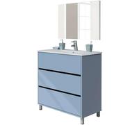 Mueble de baño con lavabo y espejo kalma color azul talco 82x47x90 cm