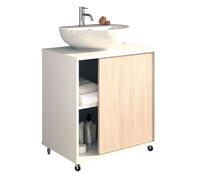 Miroytengo Mueble de Baño con ruedas Para Lavabo Pedestal Sinna 59 cm White/ wood