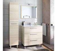 Miroytengo Mueble de Baño Conjunto Taria con Columna Athenea y Lavamanos en Color Roble Claro (Incluye Espejo)
