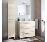 Miroytengo Mueble de Baño Conjunto Taria con Columna Athenea y Lavamanos en Color Roble Claro (Incluye Espejo) Light wood