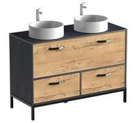 Miroytengo Mueble de Baño Doble Sena Estilo Industrial en Color Roble Gold y Negro con 2 Cajones, 1 Puerta y Patas 120x92x50 cm (Lavabo Opcional) Black/wood - without sink Sin sink