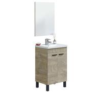 Miroytengo Mueble de Baño Ezio Estilo Natural en Color Roble Alaska con Espejo, 2 Puertas y Patas 50x80x50 cm (Lavabo Cerámico)