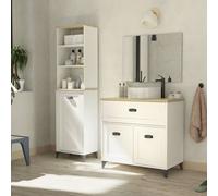 Miroytengo Mueble de Baño Pack Siena con Columna Alta Blanco Soft y Roble Cambrian (Lavabo incluido) White - light wood -
