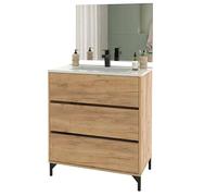Miroytengo Mueble de Baño para Lavabo 80 cm Elba 3 Cajones Guías Metálicas Roble Kraft (Lavabo Cerámico) Light wood -