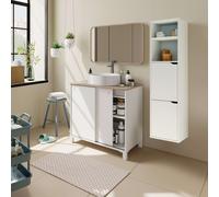 Miroytengo Mueble de Baño Sella Estilo Nórdico en Color Blanco y Roble Cambrian con 2 Puertas Correderas y Patas 81x94x50 cm (Lavabo Opcinal) White/wood - without sink Sin sink