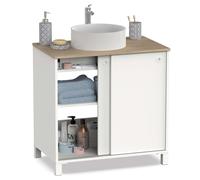 Miroytengo Mueble de Baño Sella Estilo Nórdico en Color Blanco y Roble Cambrian con 2 Puertas Correderas y Patas 81x94x50 cm (Lavabo Opcinal) White/wood - ceramic washbasin