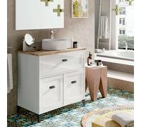 Miroytengo Mueble de Baño Siena Estilo Nórdico en Color Blanco Soft y Roble Cambrian con 1 Cajón y 2 Puertas (Lavabo Cerámico)