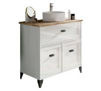 Miroytengo Mueble de Baño Siena Estilo Nórdico en Color Blanco Soft y Roble Cambrian con 1 Cajón y 2 Puertas (Lavabo Opcional) White/wood - without sink Sin sink