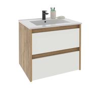 Miroytengo Mueble de Baño Suspendido 60 cm Nilo Blanco Mate y Roble Kraft 2 cajones 60x60x46 cm (Lavabo Cerámico)