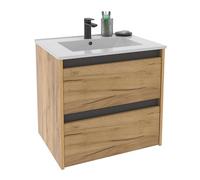 Miroytengo Mueble de Baño Suspendido 60 cm Nilo Roble Kraft y Gris 2 cajones 60x60x46 cm (Lavabo Cerámico) Gray - light wood -