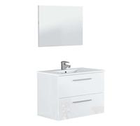 Miroytengo Mueble baño suspendido Aruba Blanco 2 cajones y espejo 80x45x57 cm (lavabo opcional)