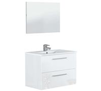 Miroytengo Mueble de Baño Suspendido Aruba Estilo Contemporáneo en Color Blanco con 2 Cajones y Espejo 80x45x57 cm (Lavabo Opcional) White - without sink Sin sink