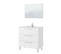 Miroytengo Mueble de baño Taria Blanco brillo - 3 cajones y espejo - 80x86x45 cm (lavabo opcional)