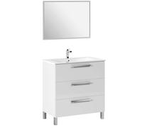 Miroytengo Mueble de Baño Taria Estilo Contemporáneo en Color Blanco Brillo con Espejo y 3 Cajones 80x86x45 cm (Lavabo Opcional)