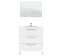 Miroytengo Mueble de Baño Taria Estilo Contemporáneo en Color Blanco Brillo con Espejo y 3 Cajones 80x86x45 cm (Lavabo Opcional)