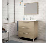 Miroytengo Mueble de Baño Taria Estilo Natural en Color Roble Claro con 3 Cajones, Patas y Espejo 80x86x45 cm (Lavabo Opcional) Light wood - ceramic washbasin