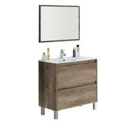 Miroytengo Mueble de Baño Zenda Estilo Natural en Color Roble Nordik con Espejo y 2 Cajones 80x80x45 cm (Lavabo Opcional) Light wood Sin sink