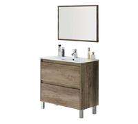 Miroytengo Mueble de Baño Zenda Estilo Natural en Color Roble Nordik con Espejo y 2 Cajones 80x80x45 cm (Lavabo Opcional)