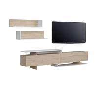 Miroytengo Mueble de salón, Comedor, Módulo TV + Estantes 200 cm Orlis 2 Puertas Abatibles Melamina Roble Artesano y Blanco Mate
