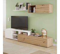 Miroytengo Mueble de salón reversible color roble nodi y blanco artik 220 cm estilo nórdico (doble montaje) White/ wood -