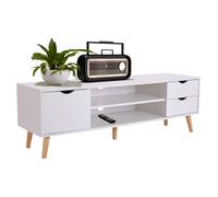 Miroytengo Mueble de Tv Fiana para Salón Comedor en Estilo Nórdico en Color Blanco y Roble con 2 Cajones , 1 Puerta y 1 Estante Central 140x46x40 cm White -