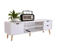 Miroytengo Mueble de TV Fiana para Salón Comedor en Estilo Nórdico en Color Blanco y Roble con 2 Cajones, 1 Puerta y 1 Estante Central 140x46x40 cm