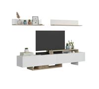 Miroytengo Mueble de TV Orlis 200cm – 2 puertas abatibles, 2 estantes – Blanco mate y Roble Artesano