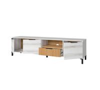 Miroytengo Mueble de TV para Salón Comedor Tokio Estilo Nórdico en Color Blanco Albo y Roble Rayado con 3 Puertas y 2 Cajones 178 cm White-Light Wood