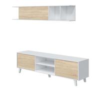 Miroytengo Mueble de TV Zaiken en Melamina Blanco y Roble, Diseño Moderno, Incluye Módulo Aéreo, Muebles de Salón 180 cm