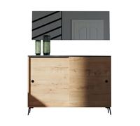 Miroytengo Mueble Recibidor Con Espejo Terpi Estilo Moderno Color Roble Gold y Mármol Light wood - gray