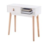 Miroytengo Mueble Recibidor Entrada Anzio, Mueble de Pasillo, 1 cajón y 1 Hueco, Melamina, Patas Pino, Blanco Mate y Roble 80x60x30 cm