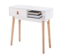 Miroytengo Mueble Recibidor Entrada Anzio, Mueble de Pasillo, 1 cajón y 1 hueco, Melamina, Patas pino, Blanco Mate y Roble 80x60x30 cm Blanco - Madera claro -