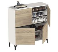 Miroytengo Mueble Recibidor Zapatero Tokio 4 Puertas 5 Baldas Mueble Pasillo Color Blanco Mate y Roble Cambrian 101 cm White/ wood