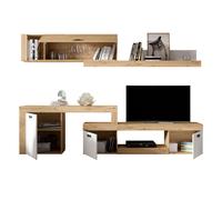 Miroytengo Mueble Salón Modular Rinconero Conjunto Completo Mueble TV Argos 4 Módulos Blanco Mate y Roble Naturale 293x200x40 cm White - light wood