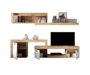 Miroytengo Mueble Salón Modular Rinconero Conjunto Completo Mueble TV Argos 4 Módulos Blanco Mate y Roble Naturale 293x200x40 cm White - light wood