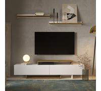 Miroytengo Mueble Salón Opole Mueble Tv 2 Puertas Abatibles Blanco y Roble Claro 180 cm