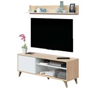 Miroytengo Mueble Tv Kikua Plus 135 cm con estante color Roble y Blanco Salón Comedor Blanco/ Madera -