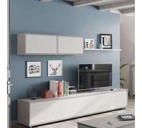 Miroytengo Mueble TV salón Comedor Alida Diseño Industrial en color Blanco y Cemento 2 Módulos 1 Estante 200x41 cm White/ gray