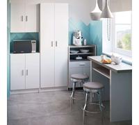 Miroytengo Muebles Cocina Blancos Y Gris Moderno (3 Armarios + Carrito Microondas + Mesa Plegable) White - 454.25