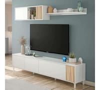 Miroytengo Muebles de Salón TV con Armarios Comedor Ethna Blanco Artik y Natur Estilo Moderno 200x40 cm