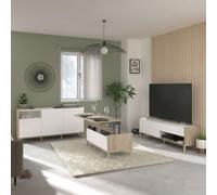 Pack 3 muebles de salón mueble tv, mesa centro elevable y aparador color roble japonés y blanco 60 cm