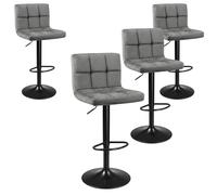 Miroytengo Pack 4 Taburetes Bar Cocina, Regulable y 360º, Silla Terciopelo Velvet Zenit, Respaldo y Reposapiés, Gris