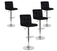 Miroytengo Pack 4 Taburetes Bar Cocina, Regulable y 360º, Silla Terciopelo Velvet Zenit, Respaldo y Reposapiés Black - pack of 4