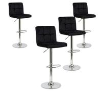 Miroytengo Pack 4 Taburetes Bar Cocina, Regulable y 360º, Silla Terciopelo Velvet Zenit, Respaldo y Reposapiés Black - pack of 4