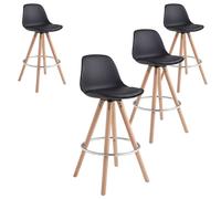 Miroytengo Pack 4 Taburetes Bar Cocina, Respaldo y Reposapiés, Silla Alta Acolchada Bistro Black - light wood - pack of 4