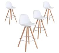 Miroytengo Pack 4 Taburetes Bar Cocina, Respaldo y Reposapiés, Silla Alta Acolchada Bistro White - light wood - pack of 4