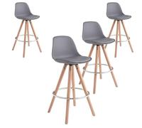 Miroytengo Pack 4 Taburetes Bar Cocina, Respaldo y Reposapiés, Silla Alta Acolchada Bistro Light wood - gray - pack of 4