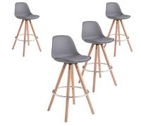 Miroytengo Pack 4 Taburetes Bar Cocina, Respaldo y Reposapiés, Silla Alta Acolchada Bistro Light wood - gray - pack of 4
